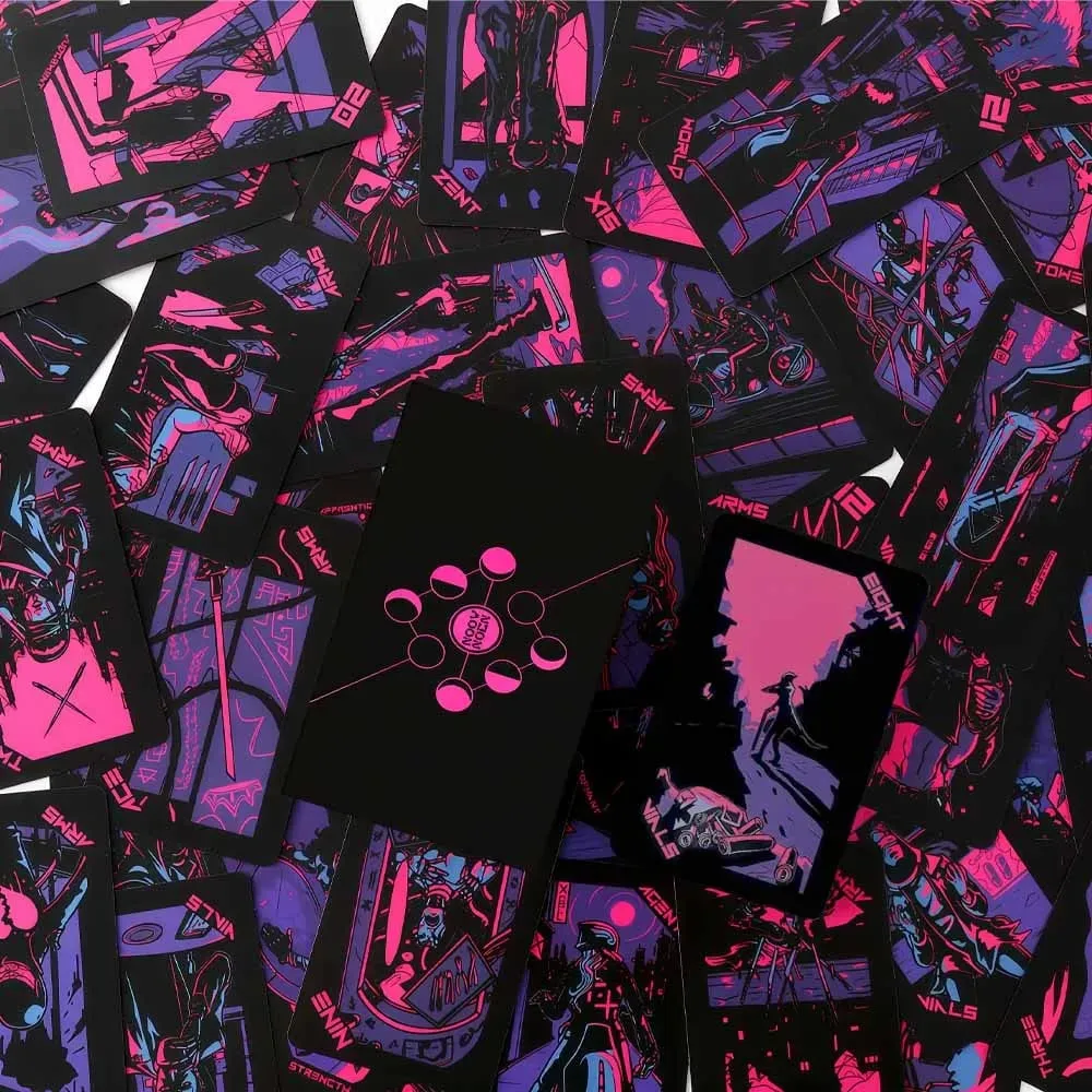 78pcs Cyberpunk Neon Moon Tarot Cards Oracle Card Fate Divination Leisure Entertainment Family Gatherings Tarot Card Game — image 5
