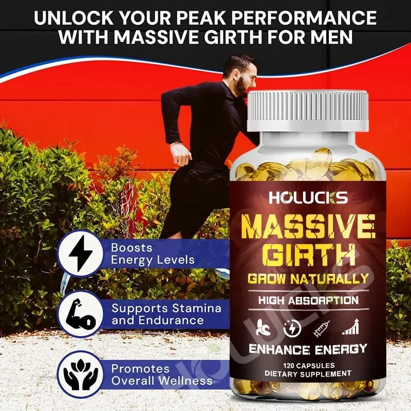 Massive Girth Capsules for Men Testosterone Booster Hormone Support Muscle Growth & Strength Size Enhancement Supplement