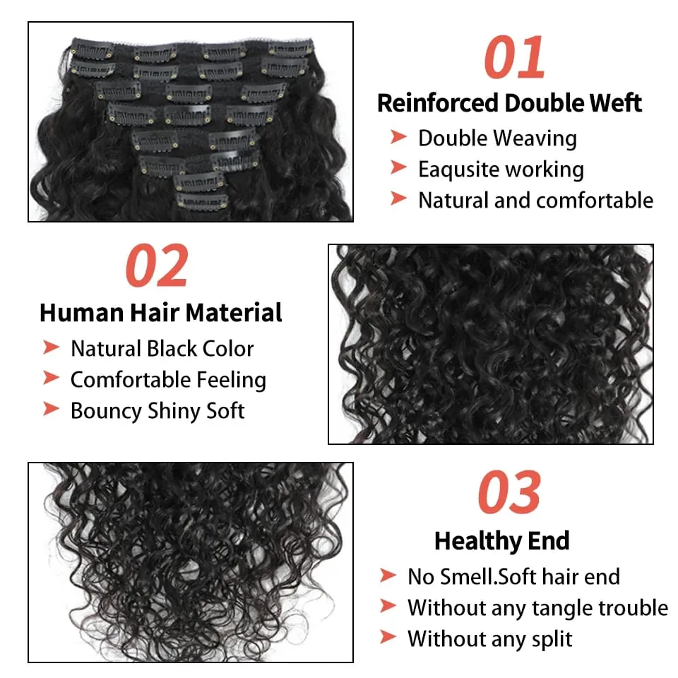 Water Wave Clip In Human Hair Extensions Wholesale Remy Virgin Curly Wavy Clip On Hair 8PC/Set 120g For Women Natural Hair Clips