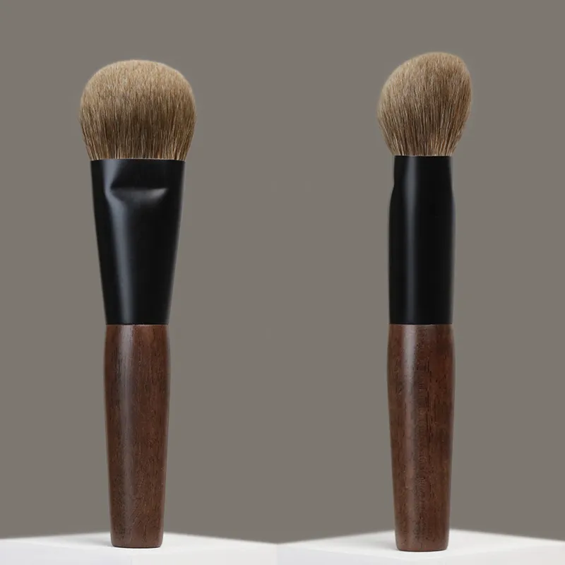Pinceaux de maquillage professionnels faits à la main, poils de chèvre naturels doux, pinceau de fond de teint incliné, manche court en bois d'ébène, T101 — image 4
