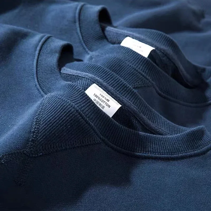 380g Tight Match Heavy Inverted Triangle Loose Versatile Solid Cotton Vintage Autum Winter Long Sleeve Round Neck Sweater — image 6