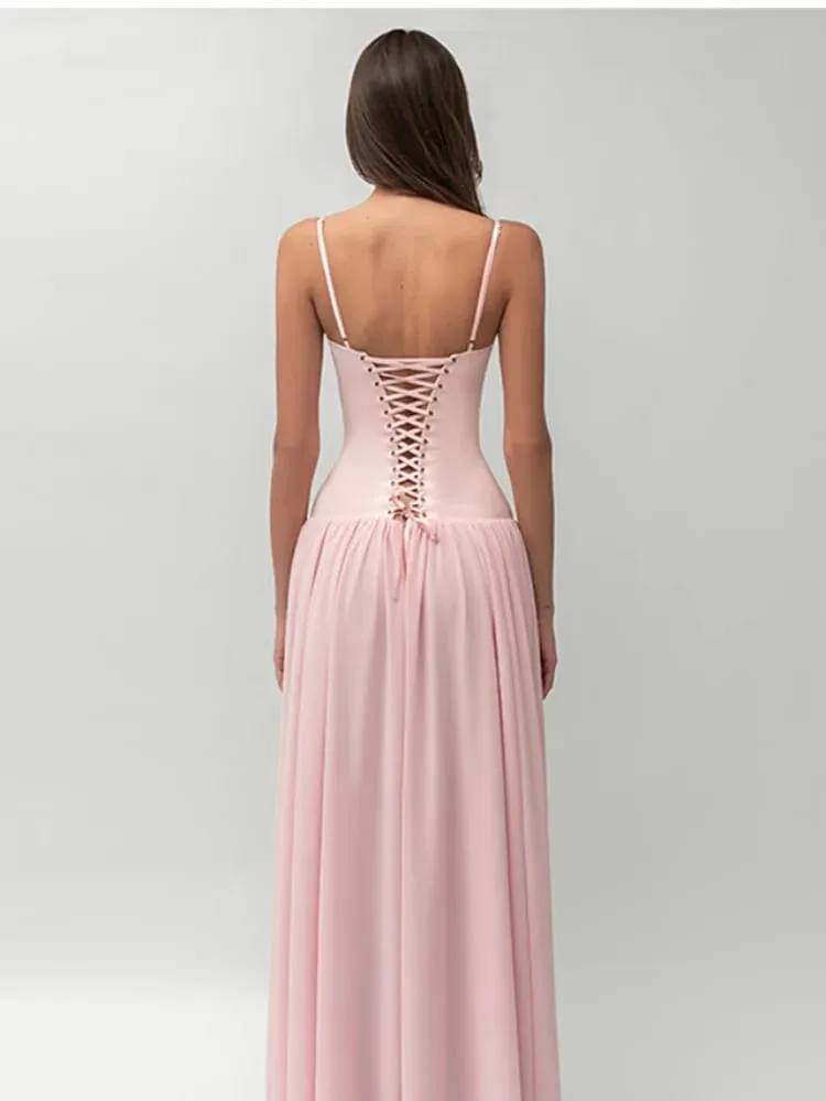 Women's Sweet Off Shoulder Maxi Dress Casual Simple Slim Fit Vest Ruffled Vistidos 2026 Luxury Back Lace Up Shaping Party Gown — image 6