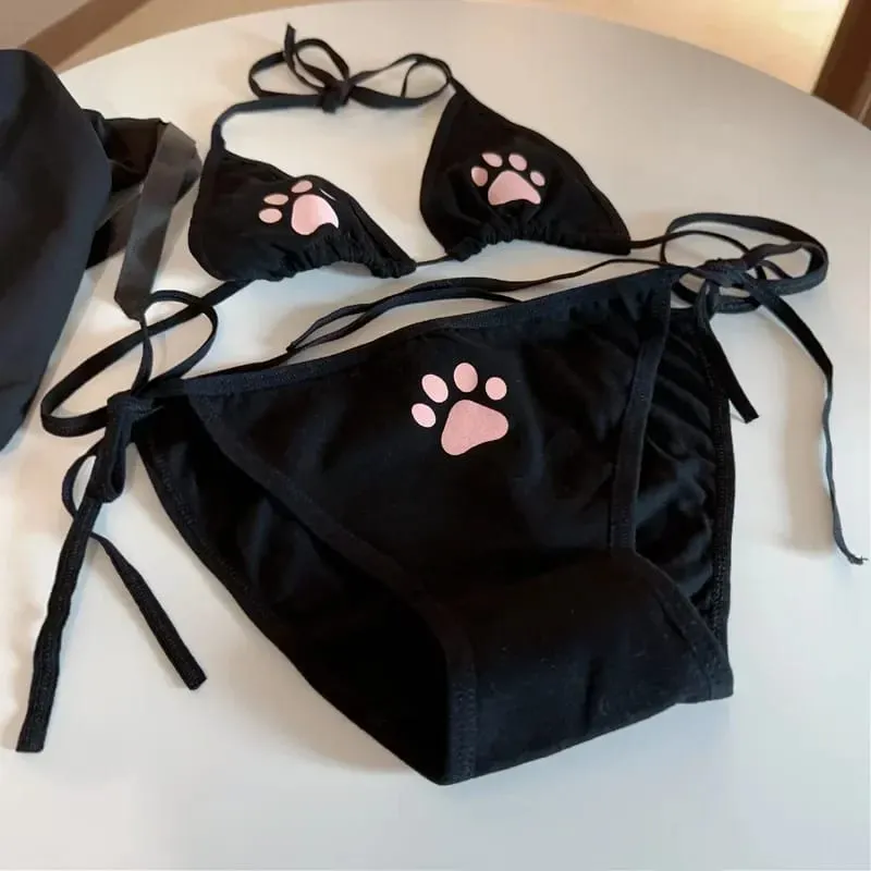 Japan Stil Spitze Up frauen Unterwäsche Set Baumwolle Atmungsaktive Kawaii Katze Klaue Nette Bh Set Cosplay Cartoon Bh Set dessous — image 9