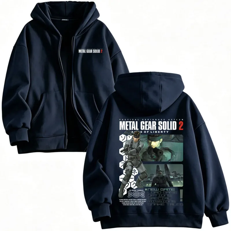 Metal Gear Solid 2 Sons of Liberty MGS2 Solid Snake Game Dragkedja Hoodies Herr Dam Fleece Zip Up Huvtröjor Jackor Kappor — image 4