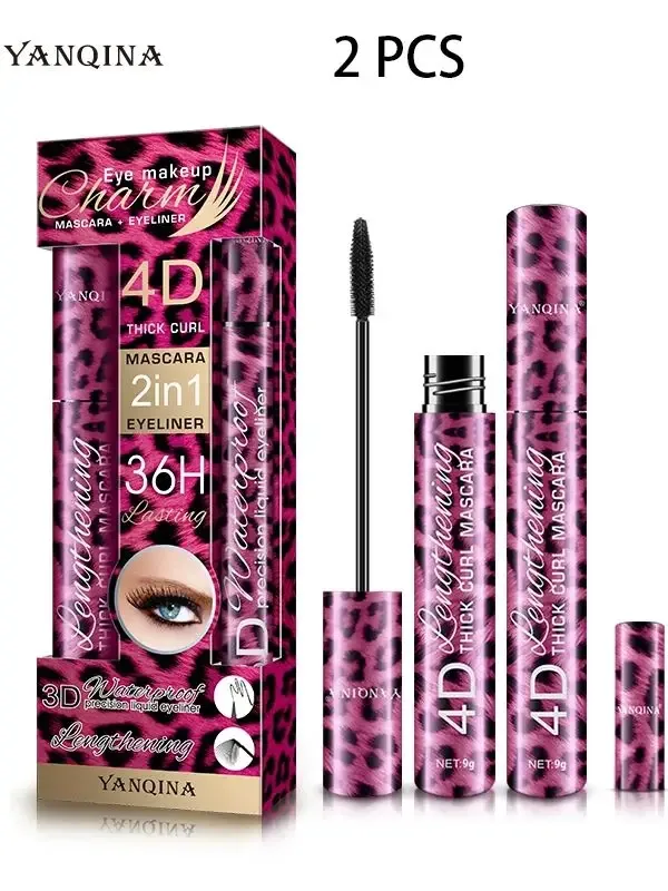 4D Waterproof Mascara & Liquid Eyeliner Set Thick Curling Eye Makeup Cosmetic Kit For Beginners
