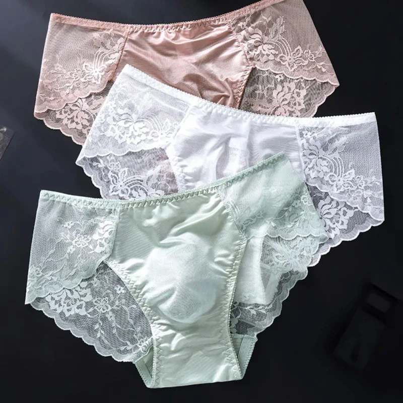 Män Spetstrosor Seamless Ice Silk Trosor Underkläder 3D Bulge Pouch Låg midja Gay Trosor — image 5