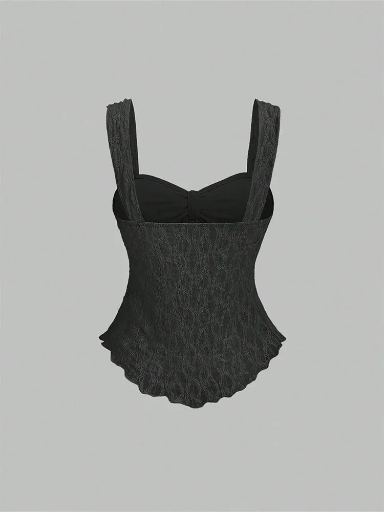 2026 Summer Women Y2K Coquette Floral Lace Knotted Bow Slim Fit Irregular Ruffled Hem Sweetheart Neck Wide Strap Cami Tank Top — image 6