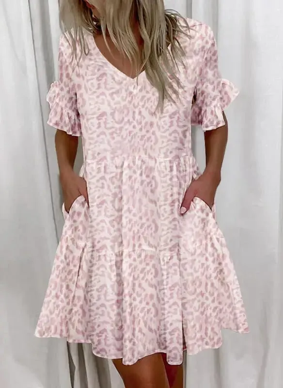 Vestido de verão feminino casual com decote em v manga curta manga borboleta floral folha carta impressão mini vestidos ysx9032 — image 9