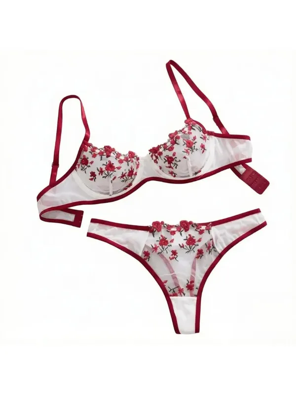 Night Beautiful Sexy Women 2 Piece Floral Embroidery Underwear Sexy Erotic Lingerie Underwear Set — image 10