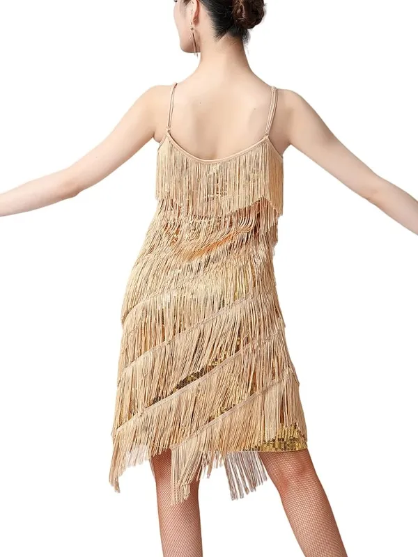 Dam 1920-tal Vintage Great Gatsby Party Paljettklänning Sexig V-ringad Sommar Cami Klänning Guld fransklänning Vestidos Flapper Kostymer — image 5