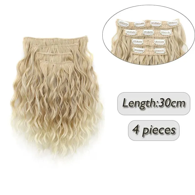 4 Pieces/Set Synthetic Clip In Hair Extensions Short Water Ripple Hair Pieces Soft Fluffy Curly Wig Fashion Hair Accessories