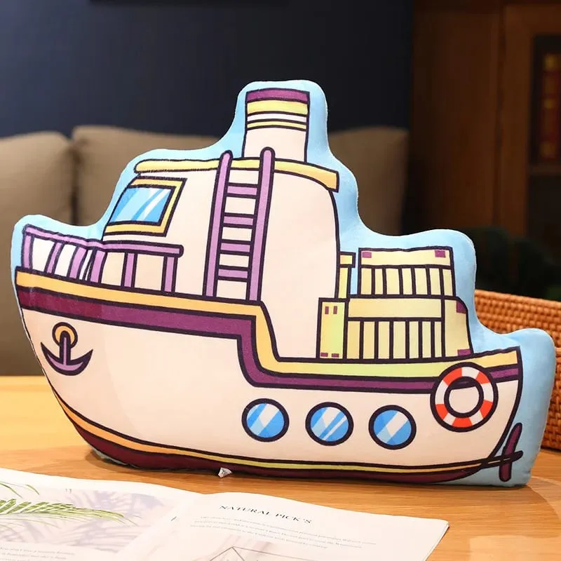 Transportation Vehicle Plush Pillow Recreational Vehicle Excavator Ambulance Airplane Motorbike Taxi Fire Truck Cushion Decor — image 12