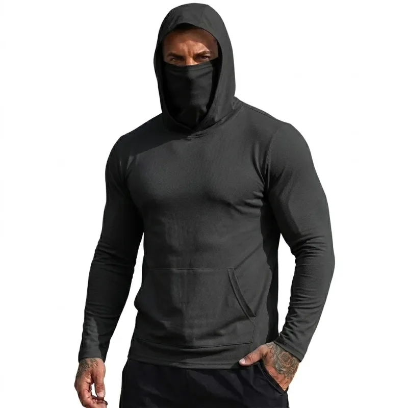 Camiseta masculina com capuz, proteção solar, secagem rápida, manga comprida, leve, top de desempenho para caminhadas ao ar livre, uso solar — image 1