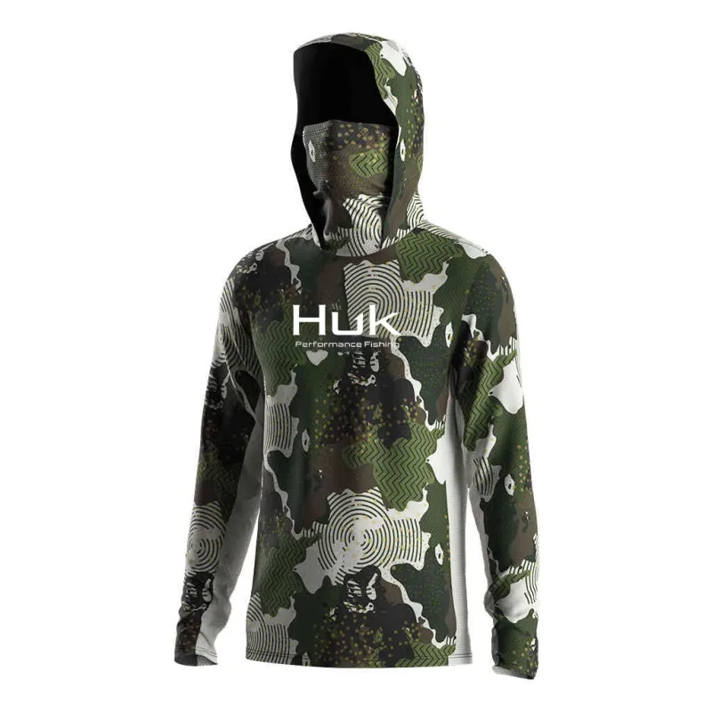 Camisa de pesca moletom com capuz para pesca uv roupas com capuz camisa de pesca roupas masculinas com capuz topo azul-verde — image 3