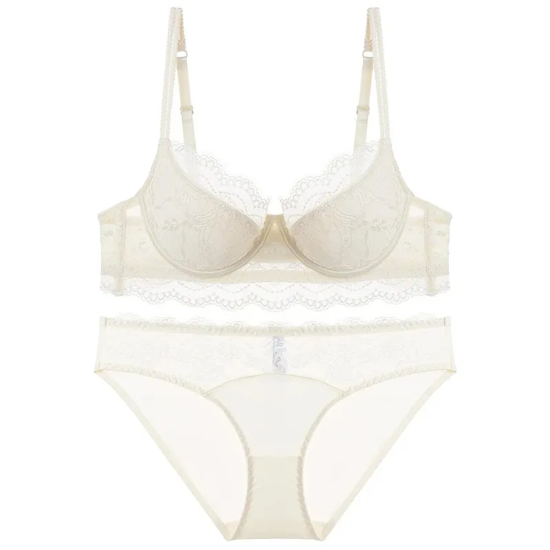 French Style Women Sexy Lingerie Thin Pure Erotic Lace Girls Bra Panties Push Up Comfortable Gather Ladies Cotton Underwear Sets