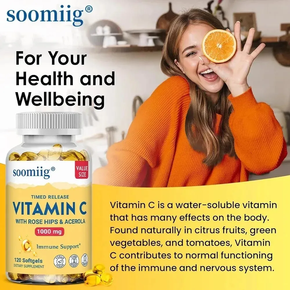 Vitamin C Capsules 1000mg - Immune Support Cellular Energy Production Improve Skin Brightening Skin Teeth & Heart Health — image 4