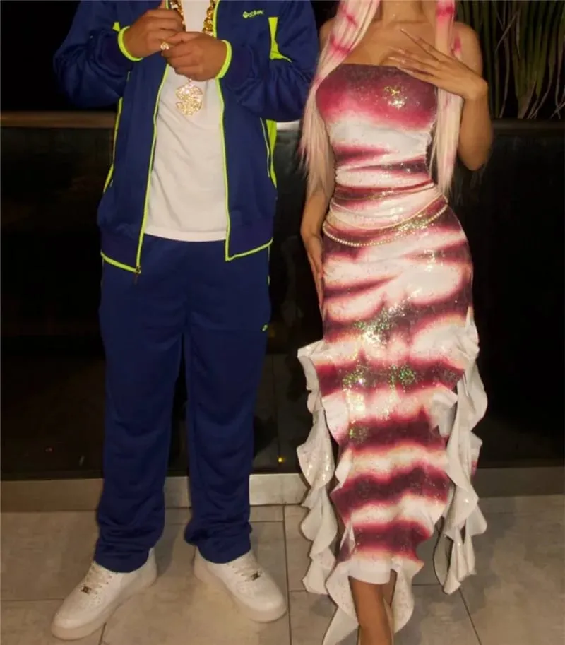 Halloween Shark Tale-dräkt för vuxna Oscar och Lola Pardräkt Halloween Kvinnor Sparkle Ruffle Fåll Axelbandslös Fish Cosplay — image 4