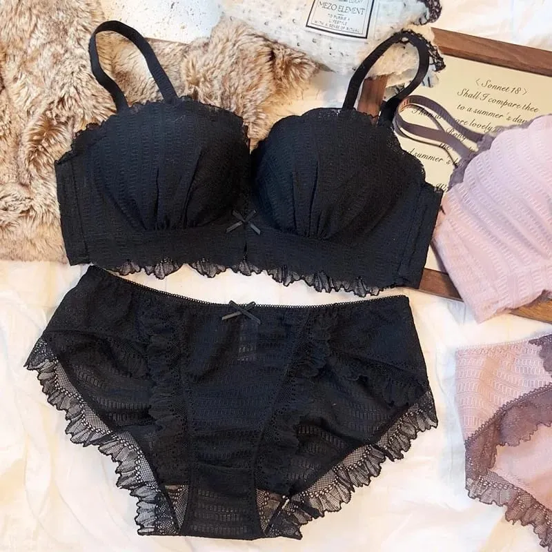 Söt kontrastfärg Spets tunna underkläder för unga flickor Intimates One-Piece Sömlös liten BH och trosset Bomullsunderkläder — image 5