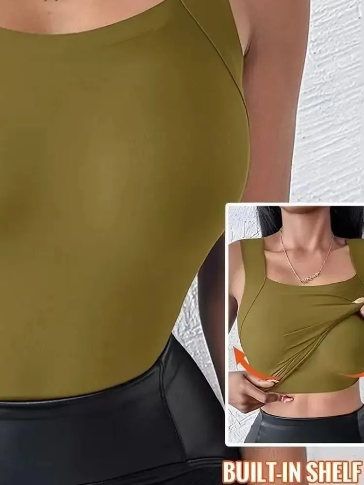 Sexy Sleeveless Tank Tops Women Casual Vest Crop Camisole Seamless Sports Underwear with Chest Pads Summer Female Bra Lingerie — image 7