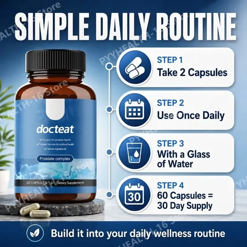 Docteat Prostate Complex Capsules Supports Prostate Health and Urinary Flow with Saw Palmetto Pumpkin Seed Extract 60 Capsules — image 4