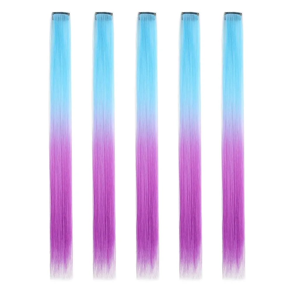 5PCS/set Clip in Hair Extensions Synthetic Hairpieces Colored Party Highlights for Girls 18 inches Multi-colors Straight Hair — image 14