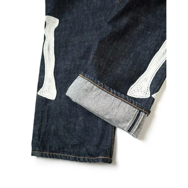 Japan Style New Arrival KAPITAL Hirata Kazuhiro Bone Skeleton Embroidered Pattern Casual Jeans for Men — image 5