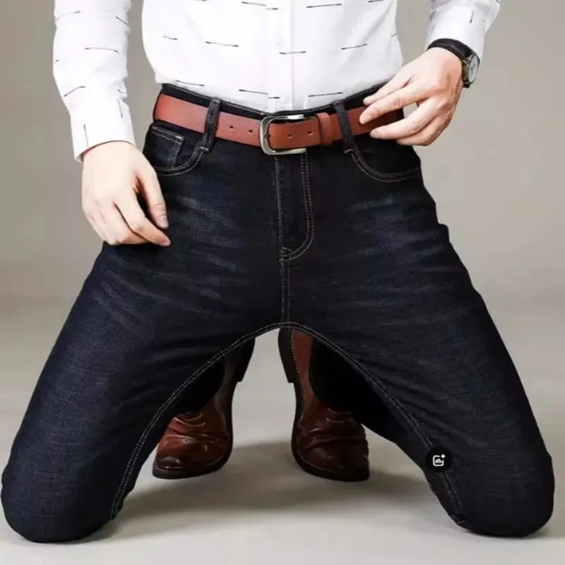 2025 New Business Men's Jeans Casual Straight Stretch Fashion Classic Blue Black Work Denim Pant Trousers Male Clothing — image 4