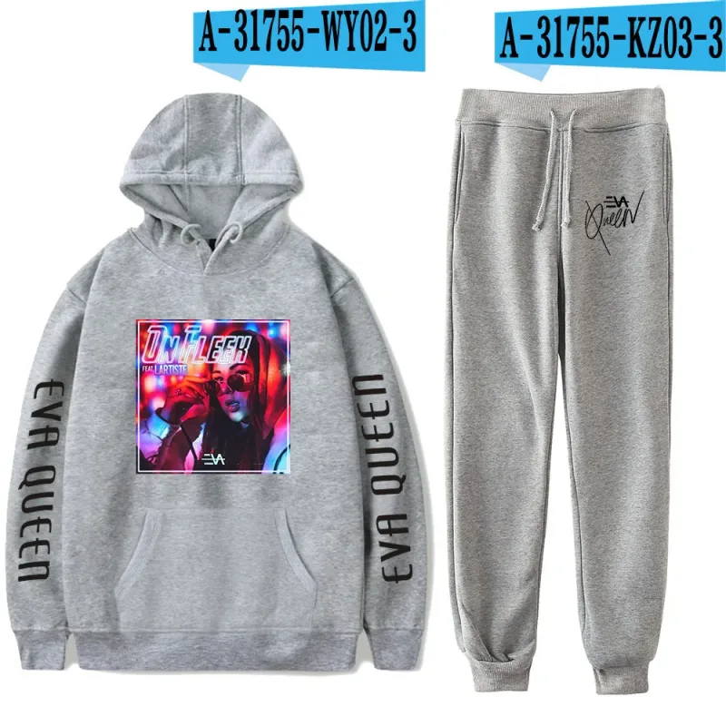 Hip Hop Bekväm Eva Queen Print Sweatshirt Träningsbyxor Kostym Huvtröjor+ Byxor Kostym Pojkar/Flickor 2-delat set Kläder — image 27