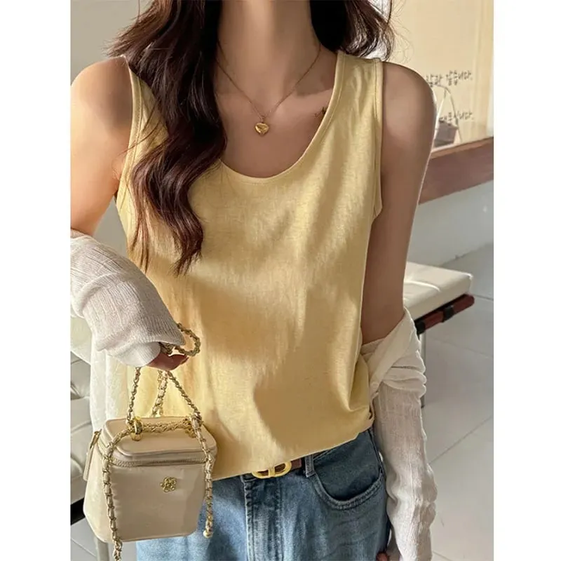 2026 New Women Summer Casual Tank Tops Solid Color All-Match Basic Sleeveless Vest Female Korean Simple Loose O-Neck Camis Top — image 4