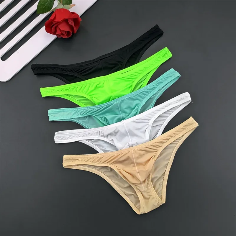 5Pcs New Youth Men's Ice Silk Brief U Pouch Underwear Low Waist Ultra Thin Transparent Underpants Sexy Plus Size Male Panties — image 19