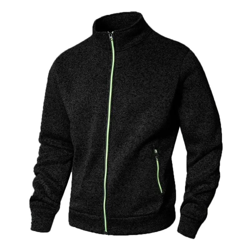 Suéter masculino com gola alta, jaqueta cardigã casual com zíper, manga comprida, cor sólida, pulôver leve, moda urbana — image 1
