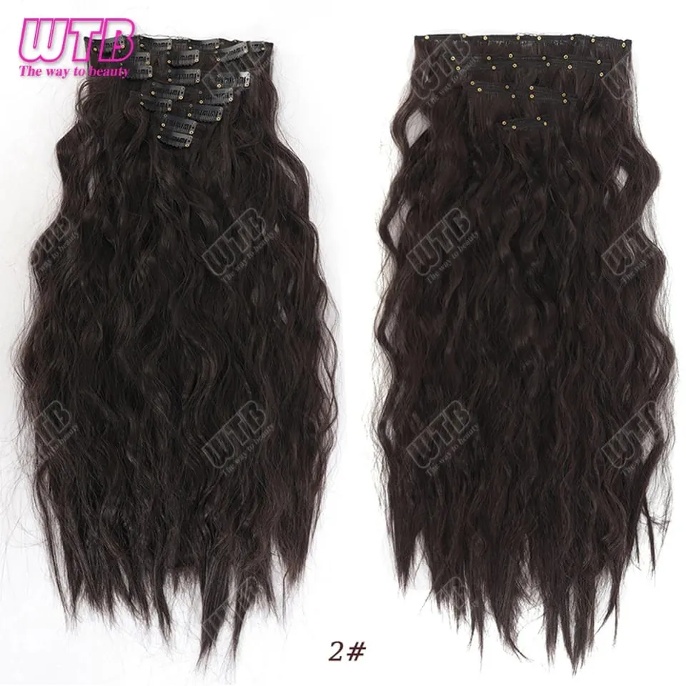 Synthetic 16 Clips in Hair Extensions Long Wavy Hairstyle Blonde Black Hairpieces Heat Resistant False Hair Daily Use