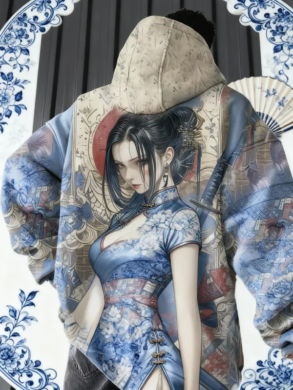 Hot Anime Girl Back Pattern Sweatshirt Casual Long Sleeve Hooded Pullover 3D Printing Top Fashion Oversized Men's Hoodies