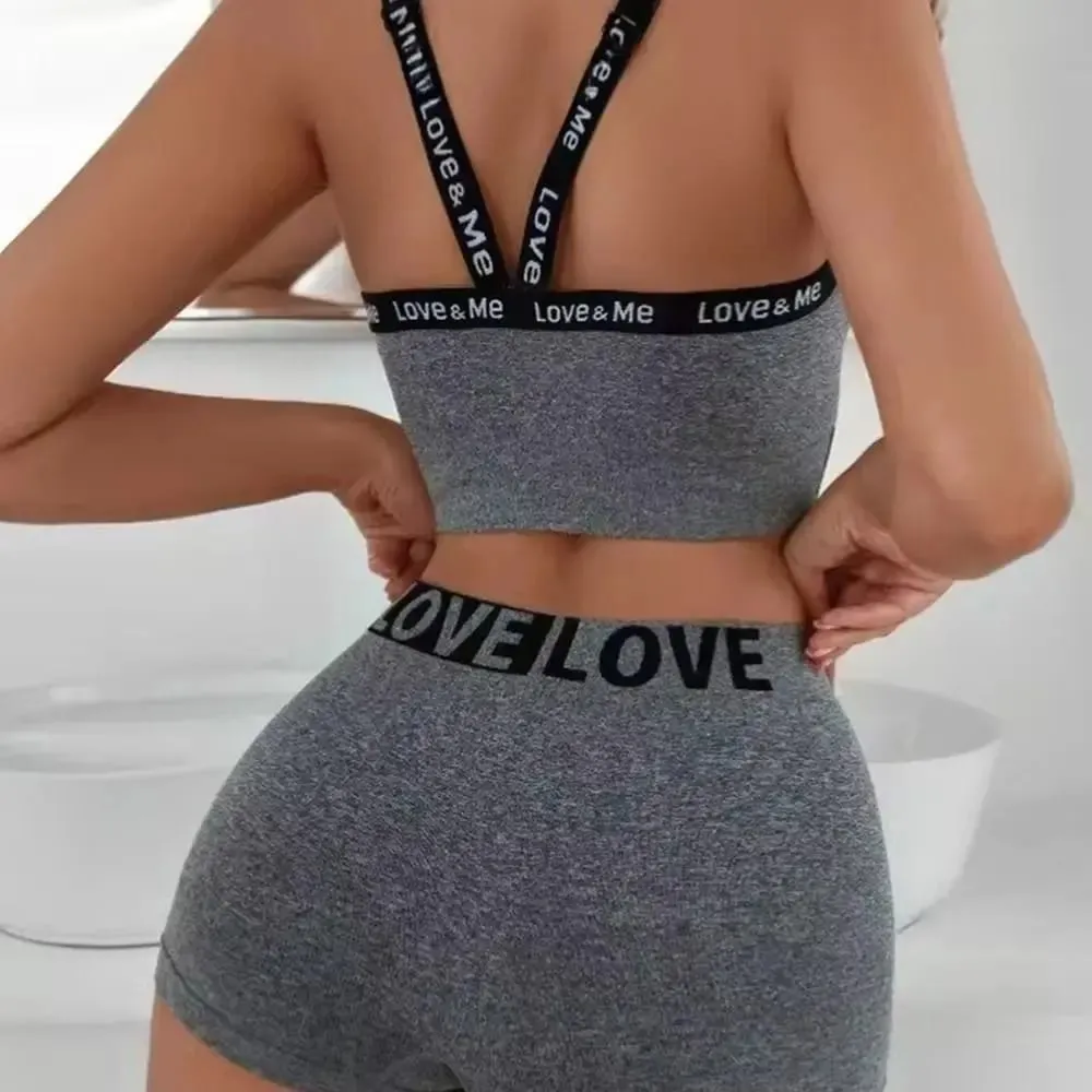 1 ensemble décontracté lettre femmes sans couture soutien-gorge ensemble col en v respirant ensemble de lingerie élastique confortable Sport brassière