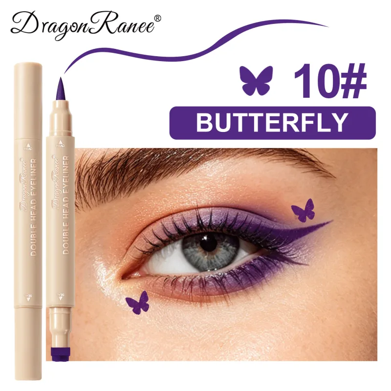 Double-ended Love Star Butterfly Liquid Eyeliner Waterproof Smudge-Proof Quick Drying 2 in 1 Colorful Stamp Eye Line Pen Makeup