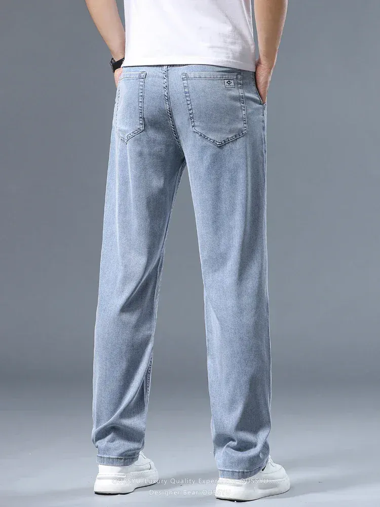 Summer Thin Men's Loose Straight Jeans Lyocell Soft Drape Business Casual Trousers Smoke Gray Ice Silk Pants Plus Size 40 42 — image 7