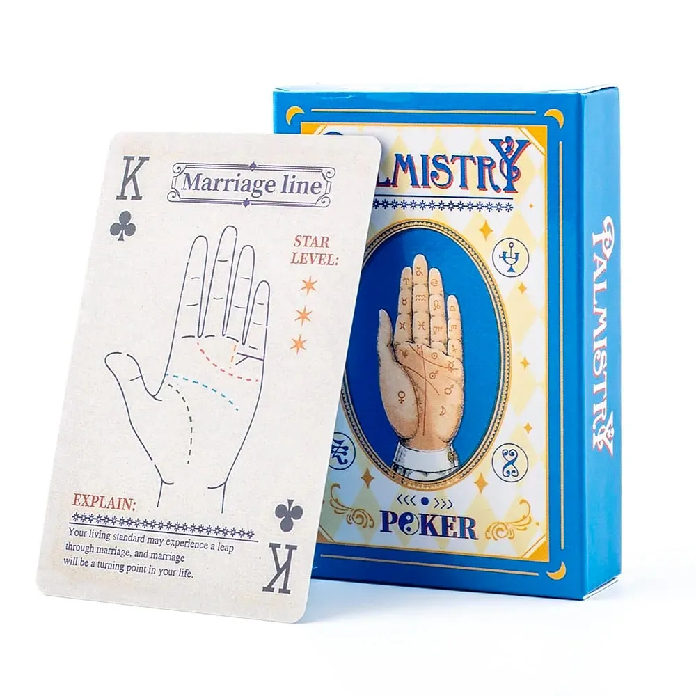 9*6cm 56-Card Palmistry Poker Deck Includes Life Heart & Wisdom Line Explanations – Blue Yin-Yang Design Backs — image 1