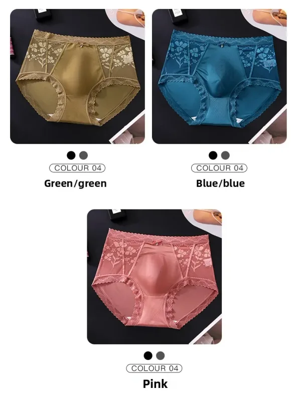 2 Pack Mens Mid Rise Satin Lace Briefs 3D Pouch Rhinestone Bow High Elastic Scalloped Trim Smooth — image 8