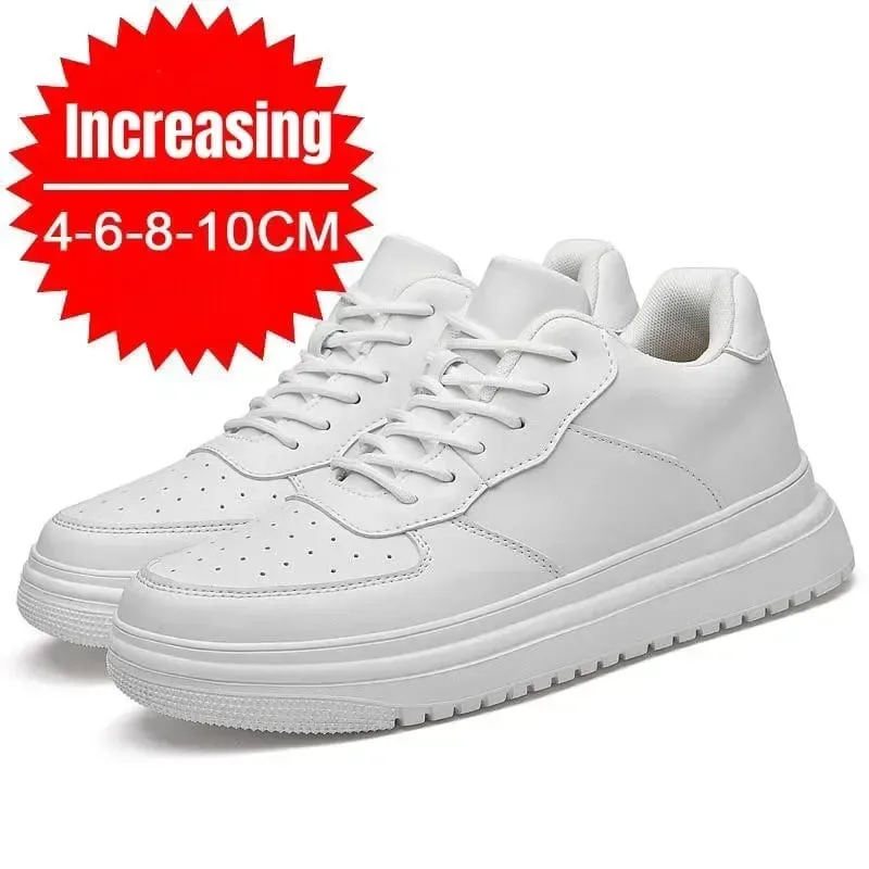 New Height Increasing Shoes for Men 10cm Invisible Elevator Sneakers White Leathe Sport Zapatillas De Hombre Big Size 46 — image 1