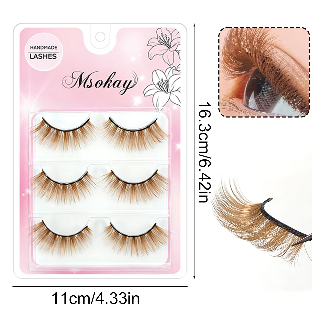 3 Pairs Rainbow Colored Eyelashes Brown Cosplay False Eyelashes Blonde Makeup Eye Lashes Colorful Blue Halloween Vegan Cilias — image 2