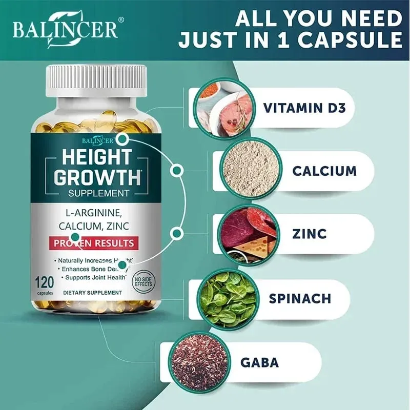Suplemento para ganho de altura - Suplemento de cálcio L-Arginina Vitamina D3 Zinco - Promove o crescimento ósseo - Ajuda no crescimento natural da altura — image 3