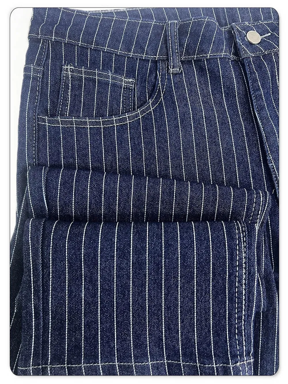 Light Luxury Blue White Striped Jacquard Slim Elastic Fit Straight Leg Jeans Business Casual Style Commuting Denim Pants — image 8