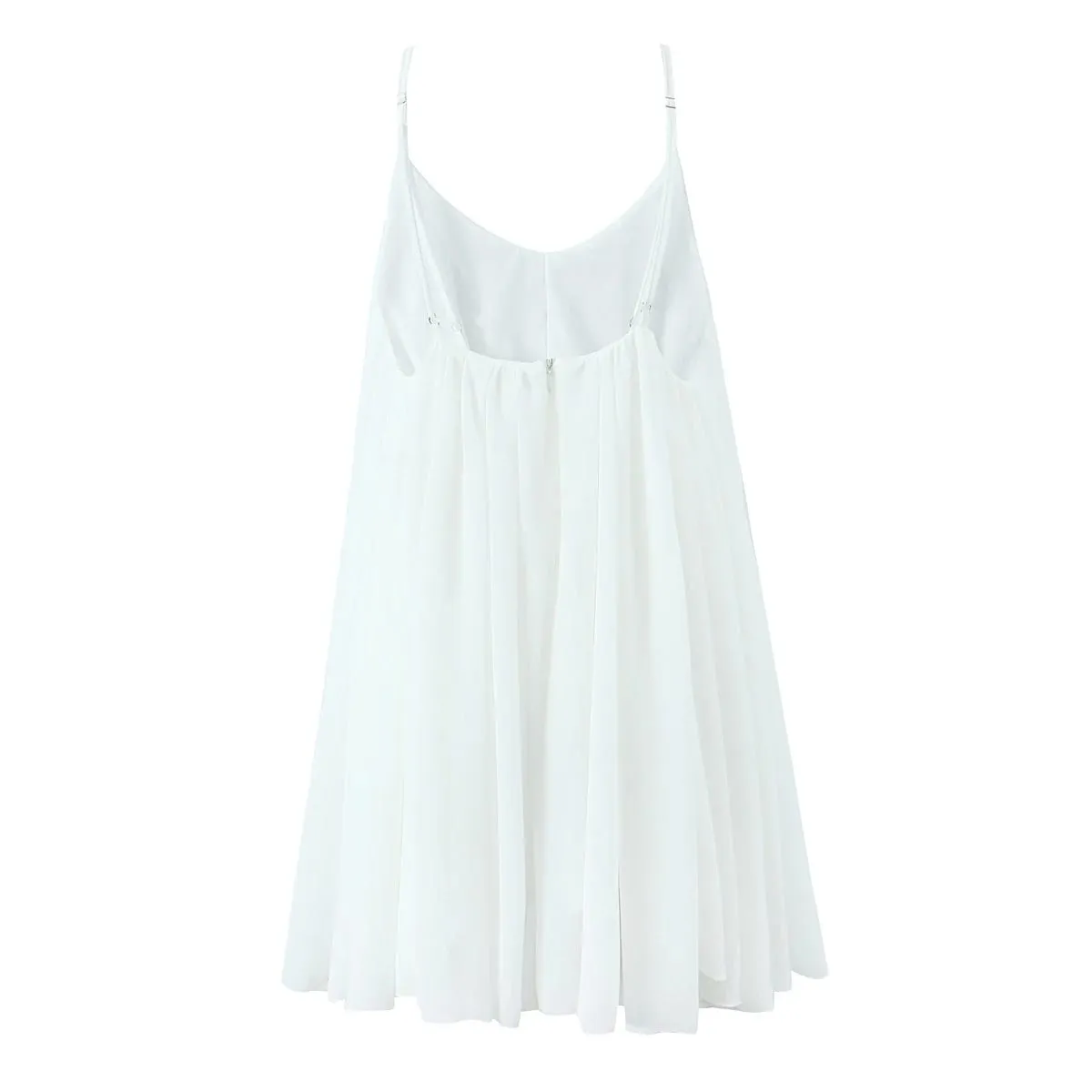 2025 boho feminino branco grande sem costas vestido estilingue o pescoço volta zíper solto balanço mini vestidos curtos férias robe