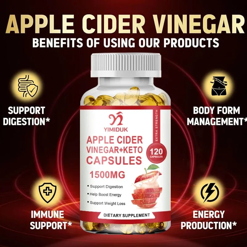 Apple Cider Vinegar Supplements with Mother - 1500 mg - ACV Capsules for Digestion Keto Cleansing and Balanced Nutrition — image 1