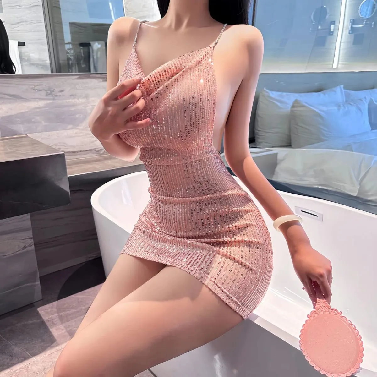 Klänning Tight hängslen höftkramar kort kjol paljetter damkläder Festklänningar kvinna sexig tjej latex damkläder xxx — image 4