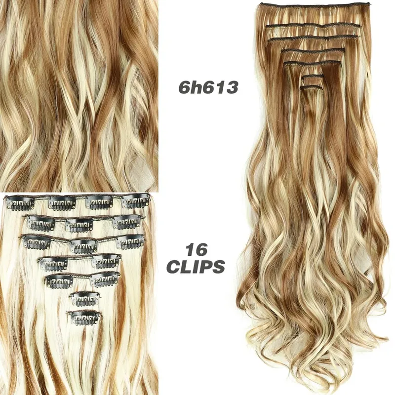 Synthetic 7Pcs/Set 22" Wavy Hairpiece Straight 16 Clips Hair Extensions Heat Resistant Styling False Hair — image 12