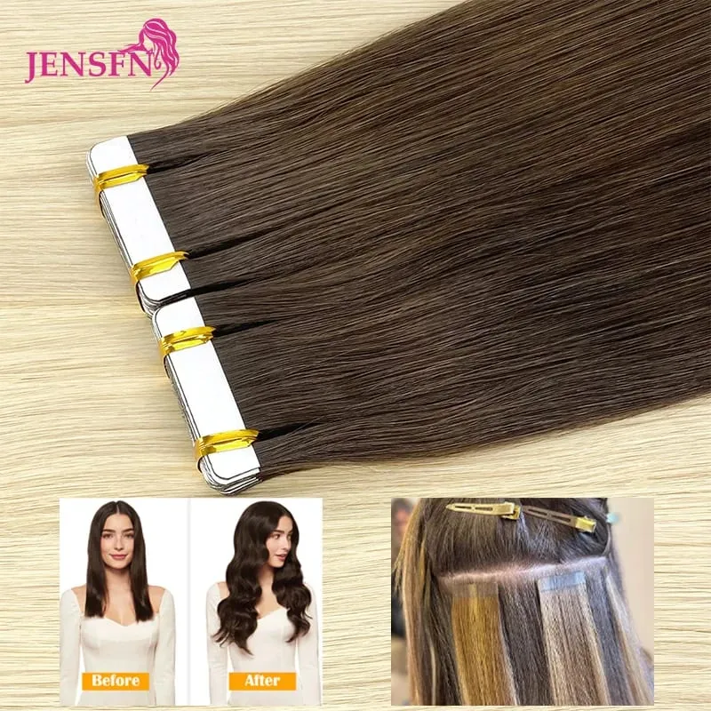Tape In Hair Extension 100% Real Human Hair Straight Hair Seamless Invisible Skin Weft Remy Tape Ins Brown Blonde Womem — image 2