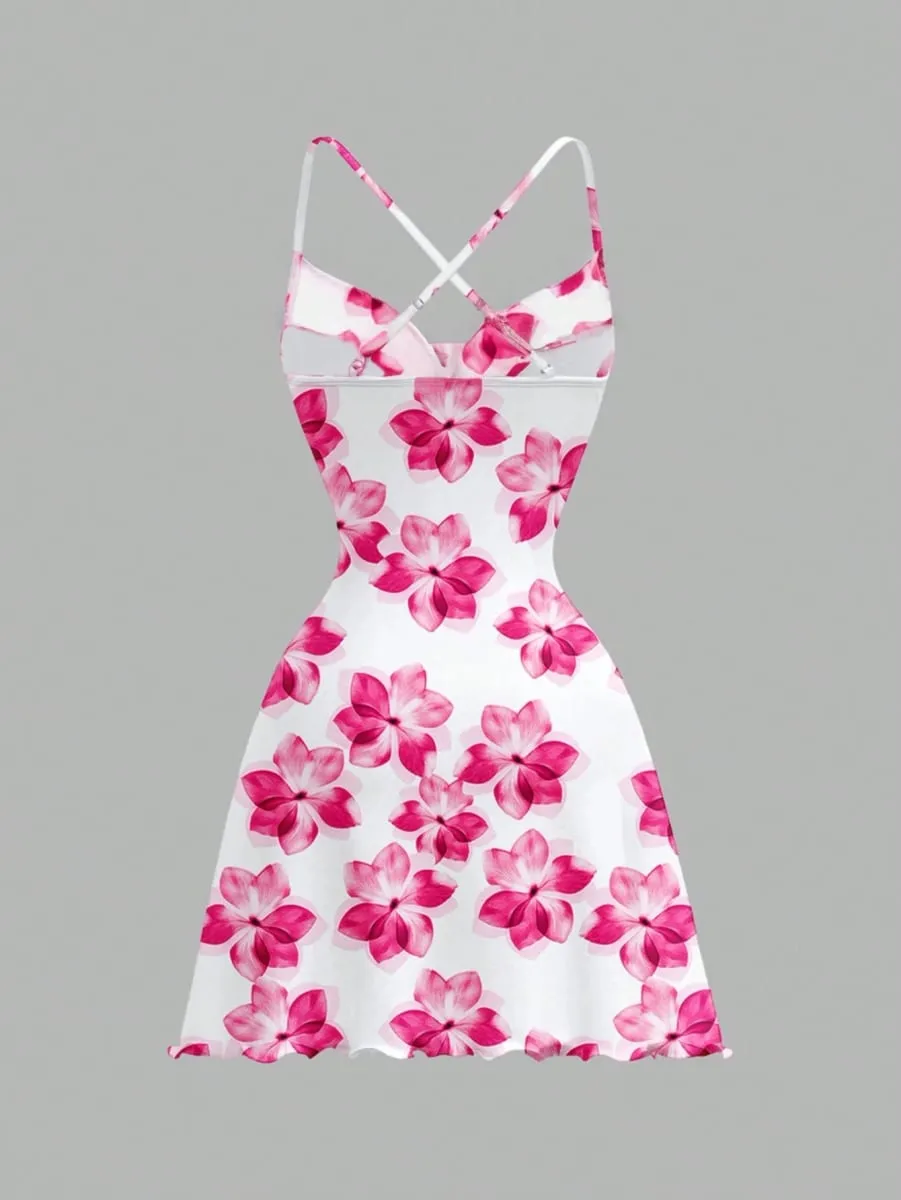 Ladies Summer Backless Floral Print A-Line Dress Suitable for Casual Vacations Beachside Gatherings And Parties — image 2