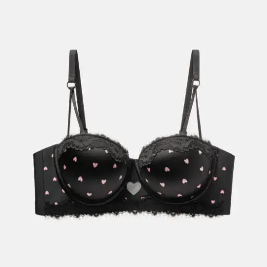 Kawaii doce coração renda sutiã conjunto de calcinha push up pequeno peito coleção lateral anti sag conforto roupa interior feminina 32-38 tamanho — image 9