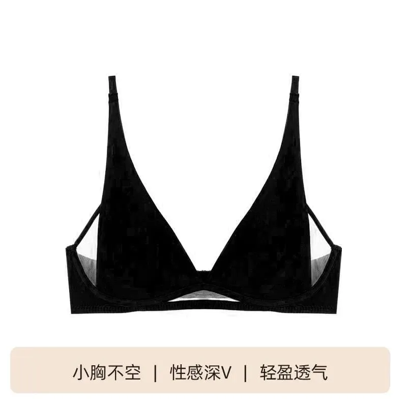 Bra Segitiga Perancis Piala Telinga Arnab Deep V Bralette Tanpa Wayar untuk Payudara Kecil Tanpa Celah Set Pakaian Dalam Seksi Bernafas Musim Panas Nipis